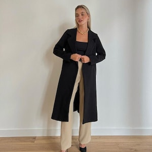 Long Woolen Black Coat with Belt