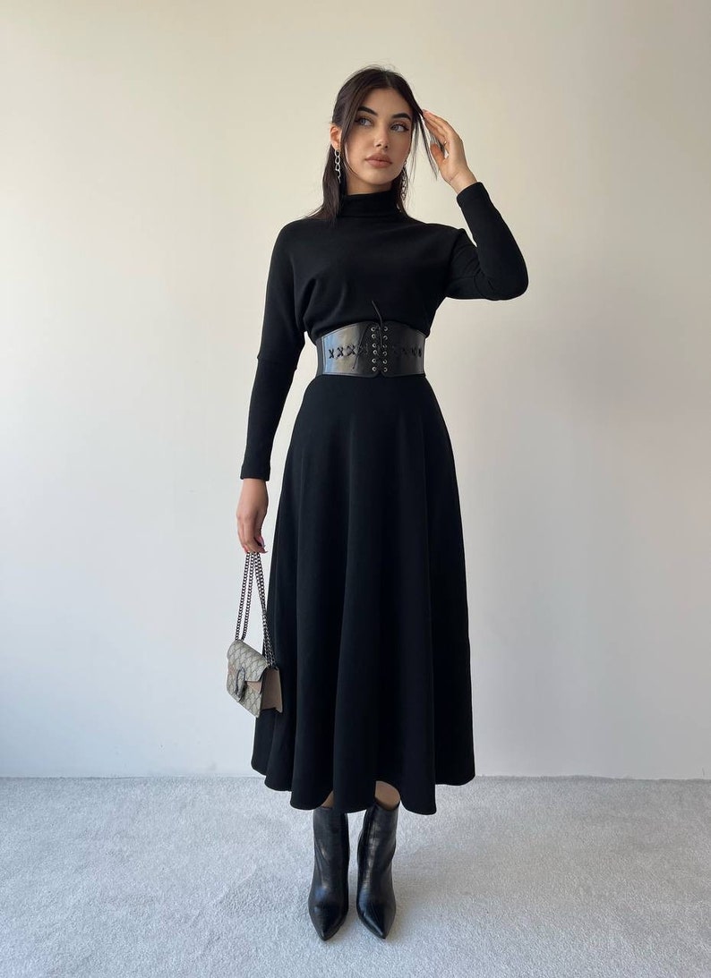 Black Knitted Maxi Dress Elegant High Neck Dress With - Etsy Ireland