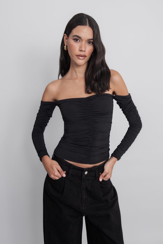 Strapless long sleeve top outlet