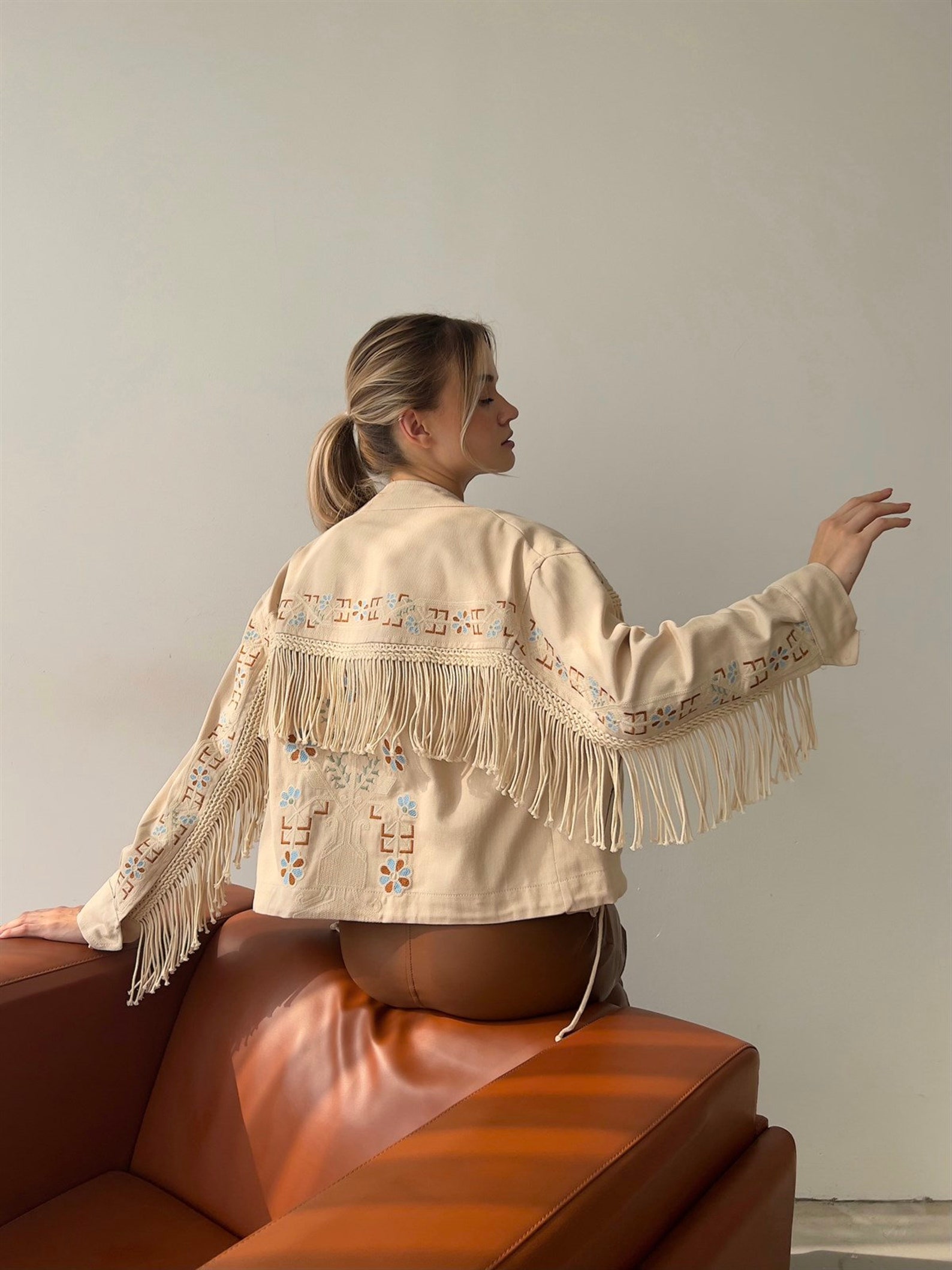 Bohemian Fringe Jacket - Beige