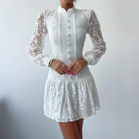 High collar white dress hotsell