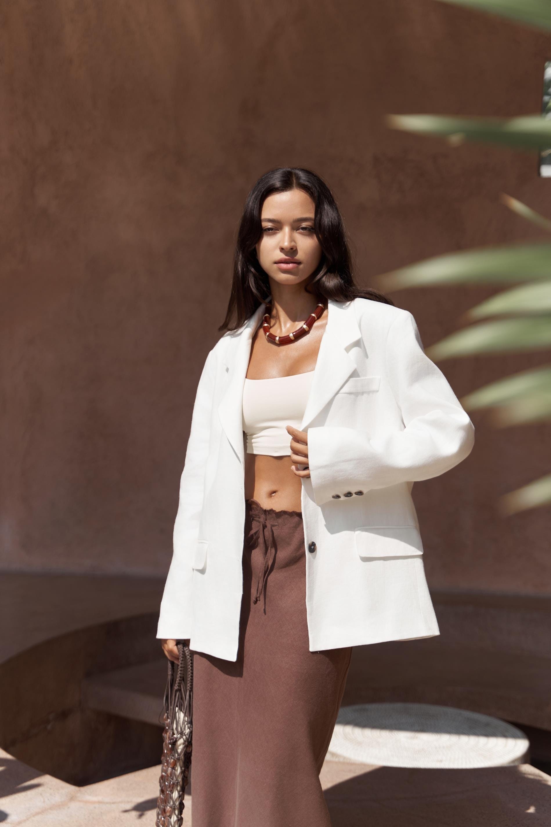 White Linen Blazer for Women | Oversized Notch Lapel Jacket | Lightweight Spring Summer Coat