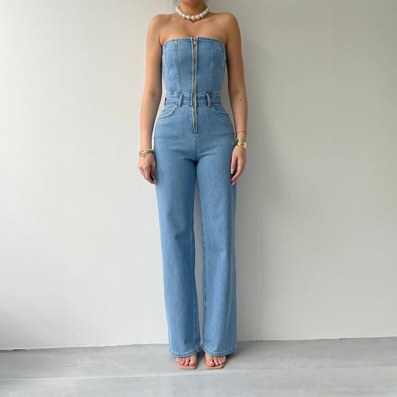Strapless Light Denim Jumpsuit
