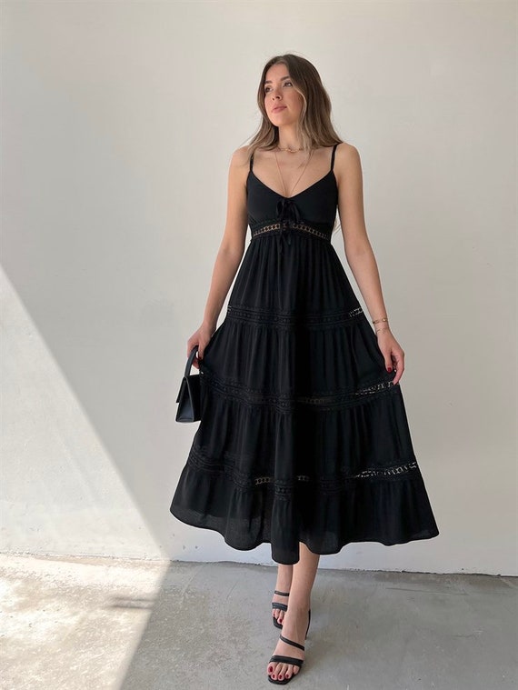 Bohemian Black Dress Boho Maxi Dress Beach Wedding Dress