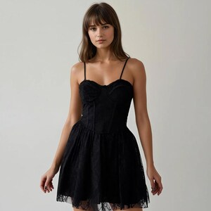 slim fit dress slacks Black Bubble Hem Spaghetti Strap Dress | Purple Door main image 1