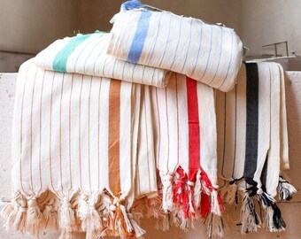 Organic Turkish Cotton Beach Towel Set: Ivory Striped Peshtemal