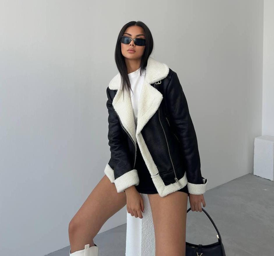 Bomberjacke Lederjacke Mit Schaffell Damen Lammfelljacke Biker