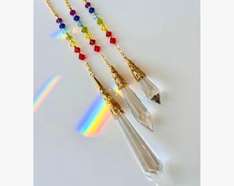 Pendolo di cristallo – Prisma acchiappasole con colori dei chakra, strumento di rabdomanzia per meditazione, Reiki e purificazione energetica