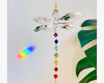 Acchiappasole Chakra Libellula di Cristallo: Prisma Arcobaleno da appendere alla finestra