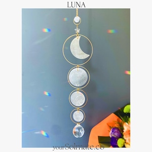 Atrapasol de luna de concha Capiz: Creador de arcoíris con prismas de cristal • Decoración lunar