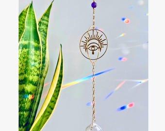 Prisma di cristallo acchiappasole anti-malocchio: decorazione in ametista per energia positiva