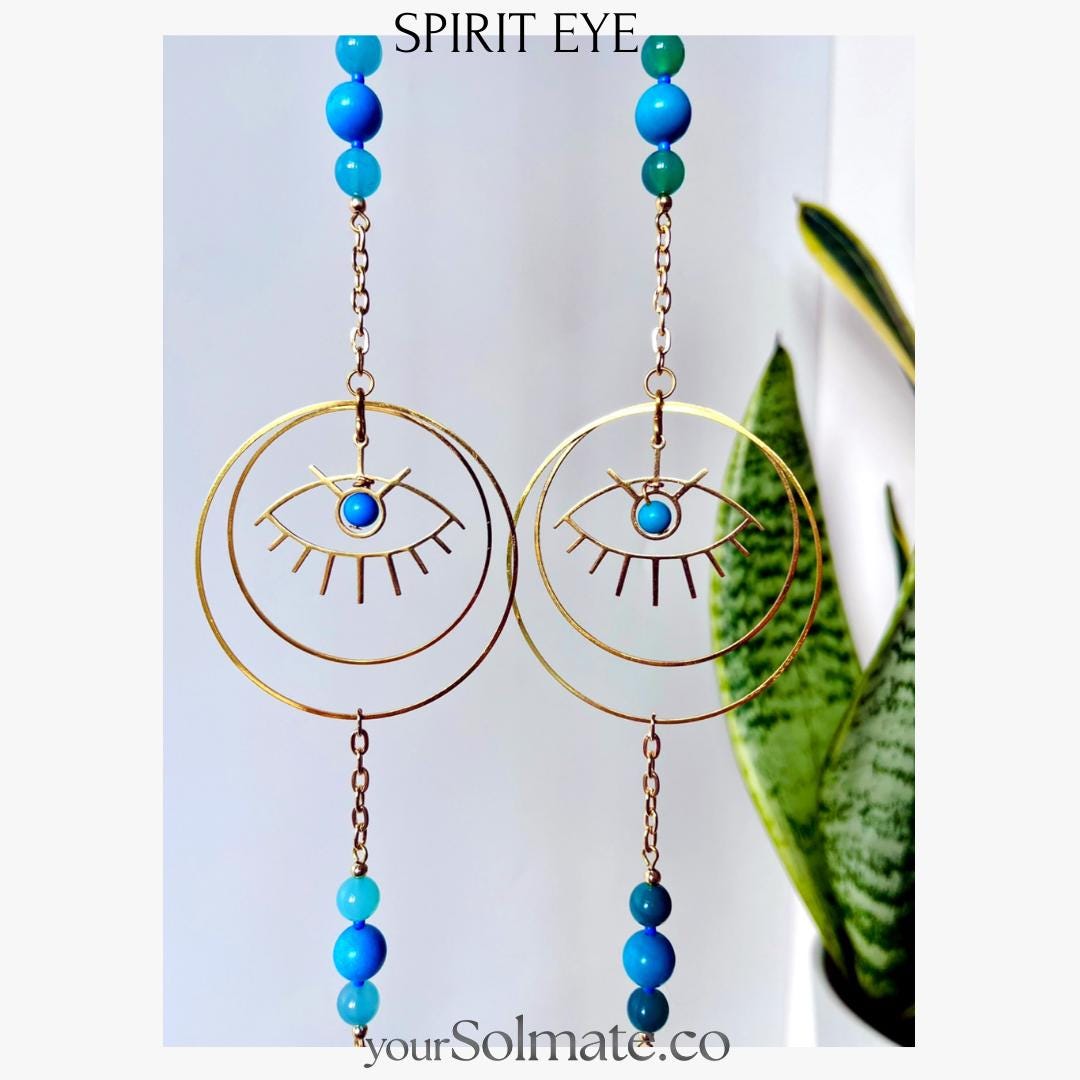 Evil Eye Suncatcher with turquoise gemstone, Long Sun Catcher Crystal Prism, Evil Eye Wall & Window Hanging Decor, Rainbow Maker Mobile