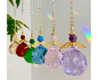 Apanhador de Sol de Anjo de Cristal: Cabeça de Pedra Preciosa, Enfeite de Janela com Prisma de Arco-Íris