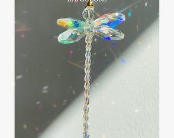 Acchiappasole a forma di libellula di cristallo: ornamento per finestra con prisma arcobaleno, ciondolo per auto