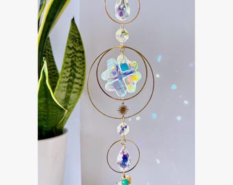 Prisma acchiappasole in cristallo Lucky Clover: ciondolo con pietra preziosa • regalo di buona fortuna