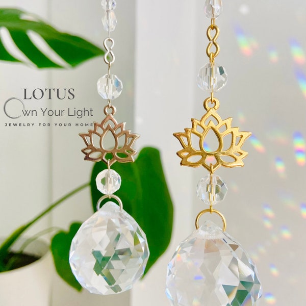 Lotus Suncatcher Crystal Prism, Window Hanging Display, Lotus Flower Rainbow Maker, Simple & Elegant Sun Catcher Mobile, Plant Pendant Decor