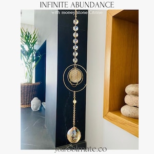 Flower of Life Suncatcher Crystal, Rainbow Maker Crystal Prism, Window Hanging for Abundance Wealth and Prosperity, Citrine Home Decor