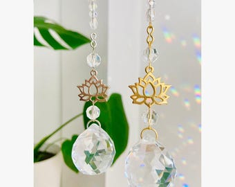 Lotus Suncatcher: Crystal Prism Rainbow Maker, Window Decor