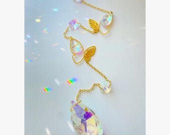 Acchiappasole a forma di farfalla in cristallo: ornamento per finestra a forma di prisma arcobaleno