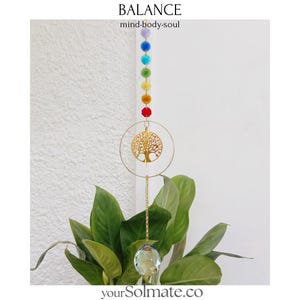 Balance Chakra Colors Crystal Suncatcher, Tree of Life Sun Catcher Window Hanging, Feng Shui Decor, Family Tree Ornament, Housewarming Gift
