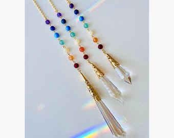 Pendolo di cristallo per chakra: strumento di rabdomanzia con pietre preziose e acchiappasole per meditazione, Reiki e purificazione energetica