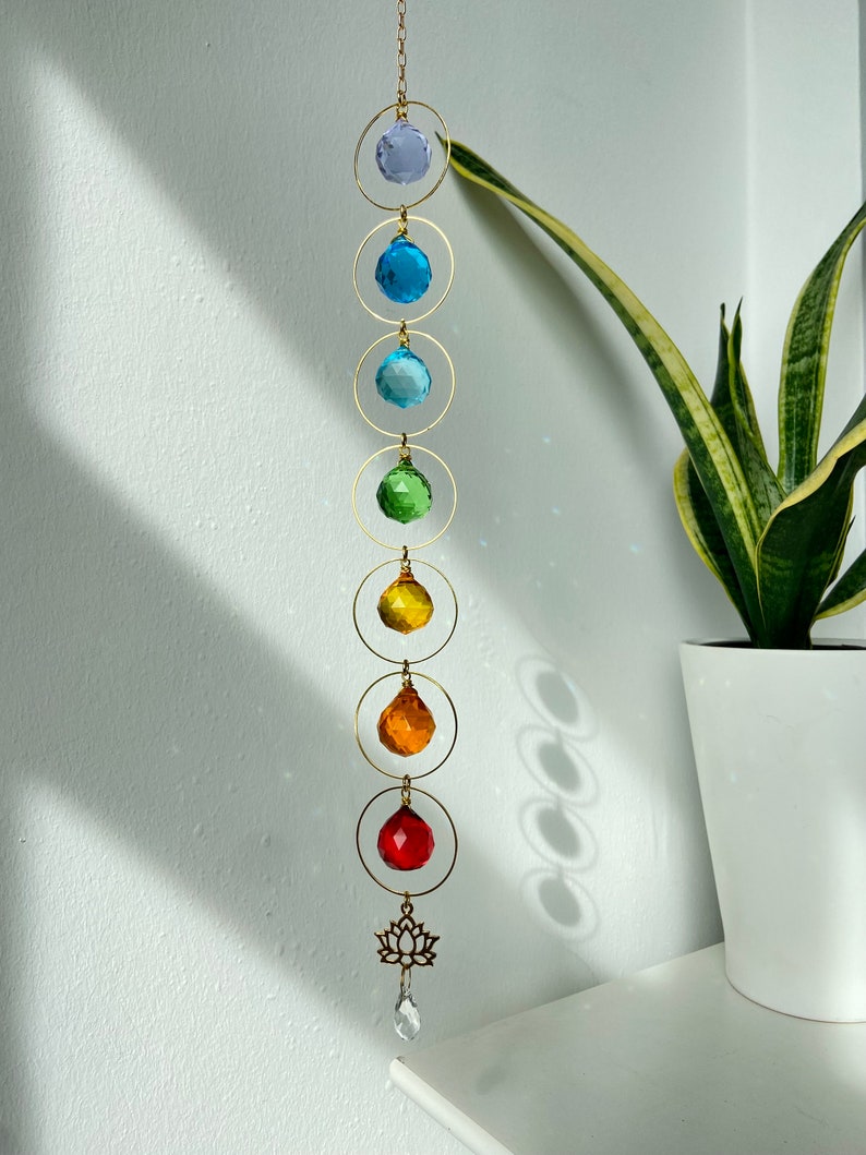 Chakra Crystal Suncatcher Pendant, Colourful Rainbow Maker Prisms, 7