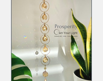 Prosperity Suncatcher Pendant, Citrine Sun Catcher, Rainbow Maker Crystal Prisms, Flower of Life Wall Window Hanging Ornament, Unique Gift
