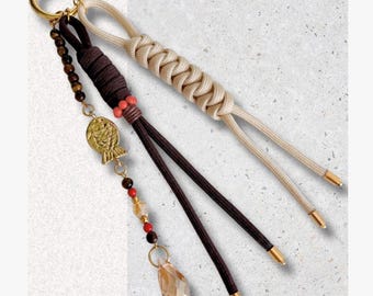 Ciondolo per borsa con pietre preziose · Ciondolo energetico in cristallo per ricchezza e abbondanza, accessorio per borsa con nodo portafortuna