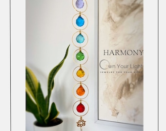 Chakra Crystal Suncatcher Pendant, Colourful Rainbow Maker Prisms, 7 Chakra Colors Hanging Ornament, Lotus Crystal Home Decor, Gift for Her
