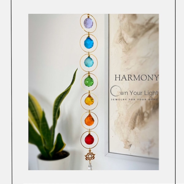 Chakra Crystal Suncatcher Pendant, Colourful Rainbow Maker Prisms, 7 Chakra Colors Hanging Ornament, Lotus Crystal Home Decor, Gift for Her