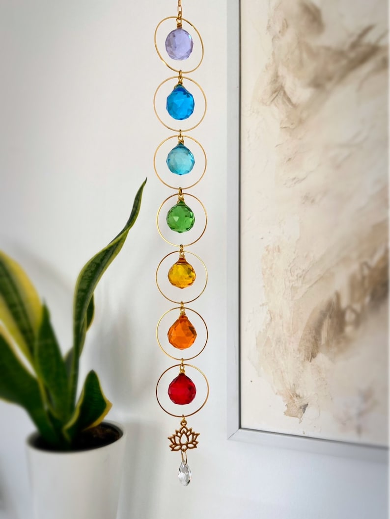 Chakra Crystal Suncatcher Pendant, Colourful Rainbow Maker Prisms, 7