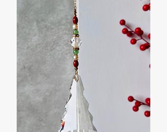 Crystal Christmas Tree Suncatcher •  Rainbow Maker Holiday Decor for Good Luck