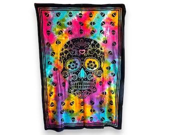 Tapiz de calavera psicodélica, decoración gótica hippie de Halloween para el hogar