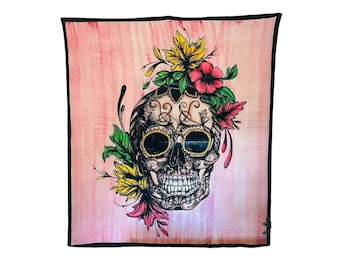 Floral Sugar Skull Tapestry, Gothic Bedroom Wall Decor