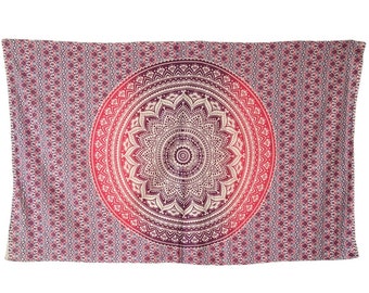 Red Pink Mandala Tapestry, Bohemian Wall Hanging, Meditation Decor