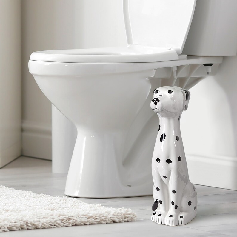 Dalmatian 2piece Ceramic Toilet Brush Holder With Plastic Brush Set Etsy