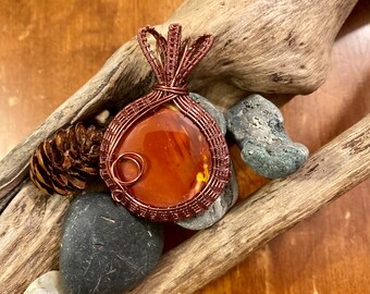 Vintage Bronze Wire Wrap Mookite Jasper Pendant - Handmade with Love