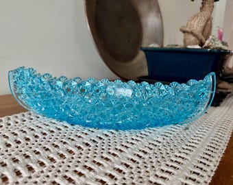 Vintage Fenton Blue Daisy & Button Banana Boat |  Rare Fenton Glass for Collectors