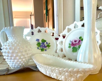 Milk Glass Lot - Beautiful Plates, Pitcher and more