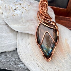 Handcrafted Copper Wire Wrapped Labradorite Stone Pendant - Unique and Elegant