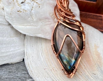 Handcrafted Copper Wire Wrapped Labradorite Stone Pendant - Unique and Elegant