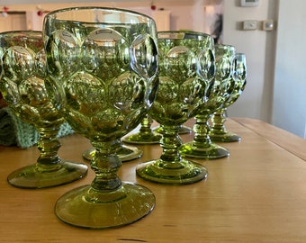 Set of 2 Vintage Imperial Verde Glass Goblets - Durable, Unique Mid-Century Drinkware
