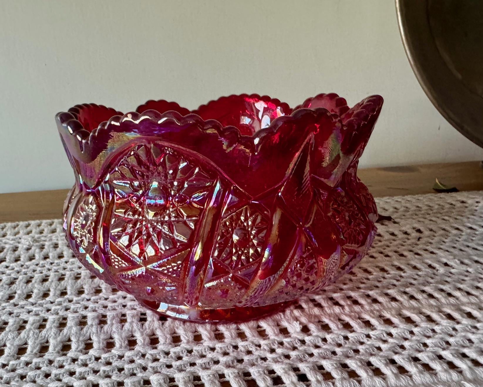 Carnival Glass Red Bowl Indiana Glass - Etsy