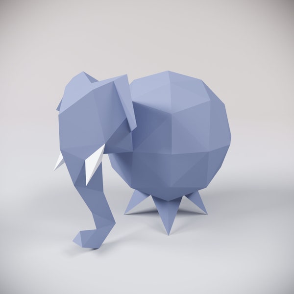 Papercraft animal drôle, papercraft éléphant DIY, low poly. Modèle PDF numérique pour l'impression et l'assemblage
