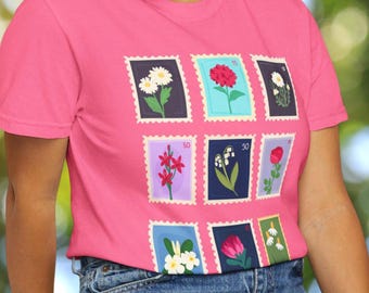Floral Vintage Stamp Shirt: 9 colors, Sizes S - XXXXL