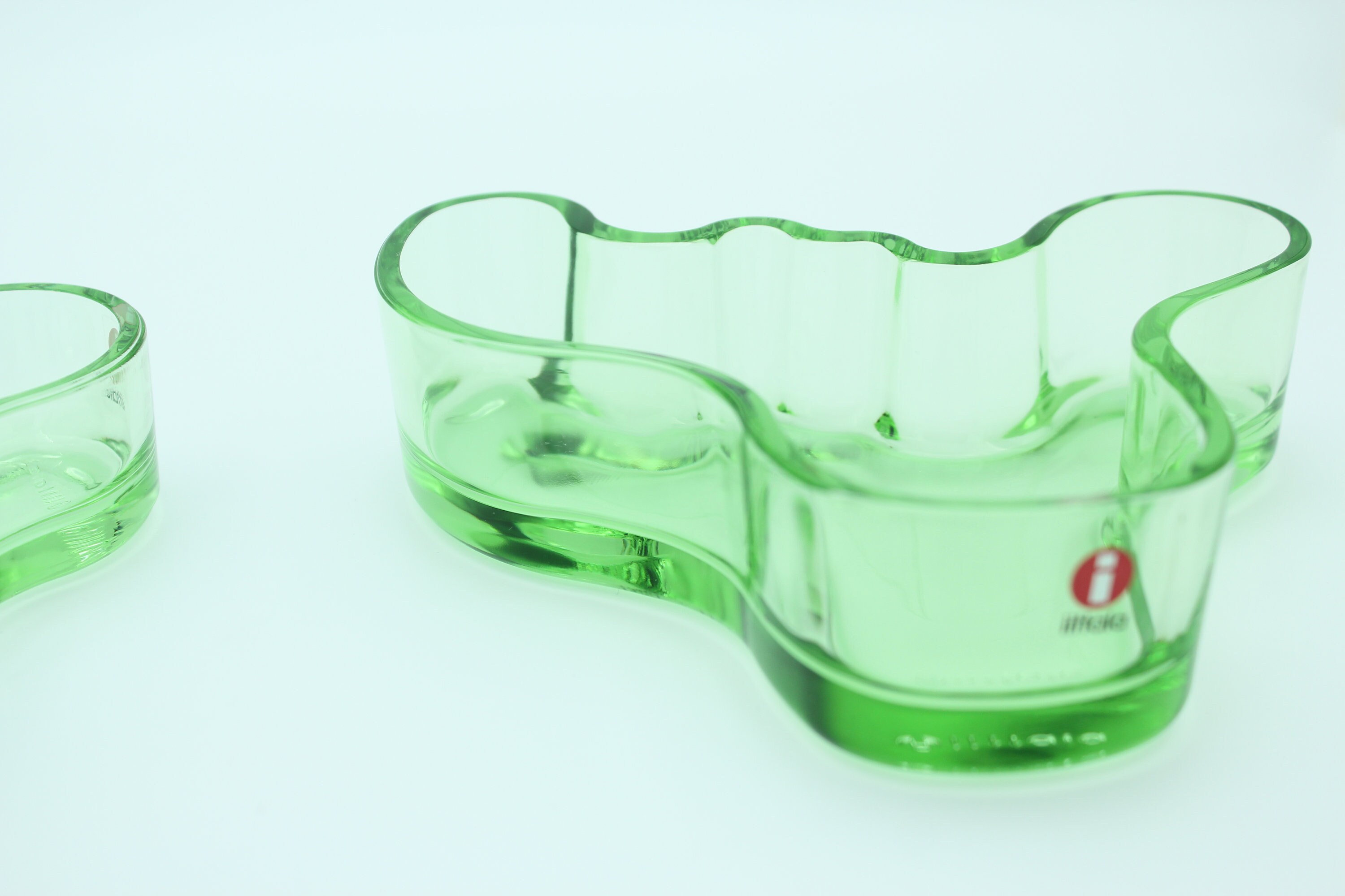 2x Alvar Aalto Collection Apple Green Bowls 98mm + 136mm