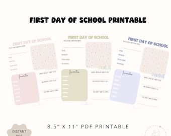 Erster Schultag Printable | Back to School Schild PDF | Druckbares Kinder-Interessionsblatt | Sofortdownload | Ersttagsgeschenk