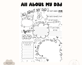 Alles over mijn vader afdrukbaar | Vaderdagcadeau voor kinderen | Aandenkenpagina vader | DIY-cadeau van kind