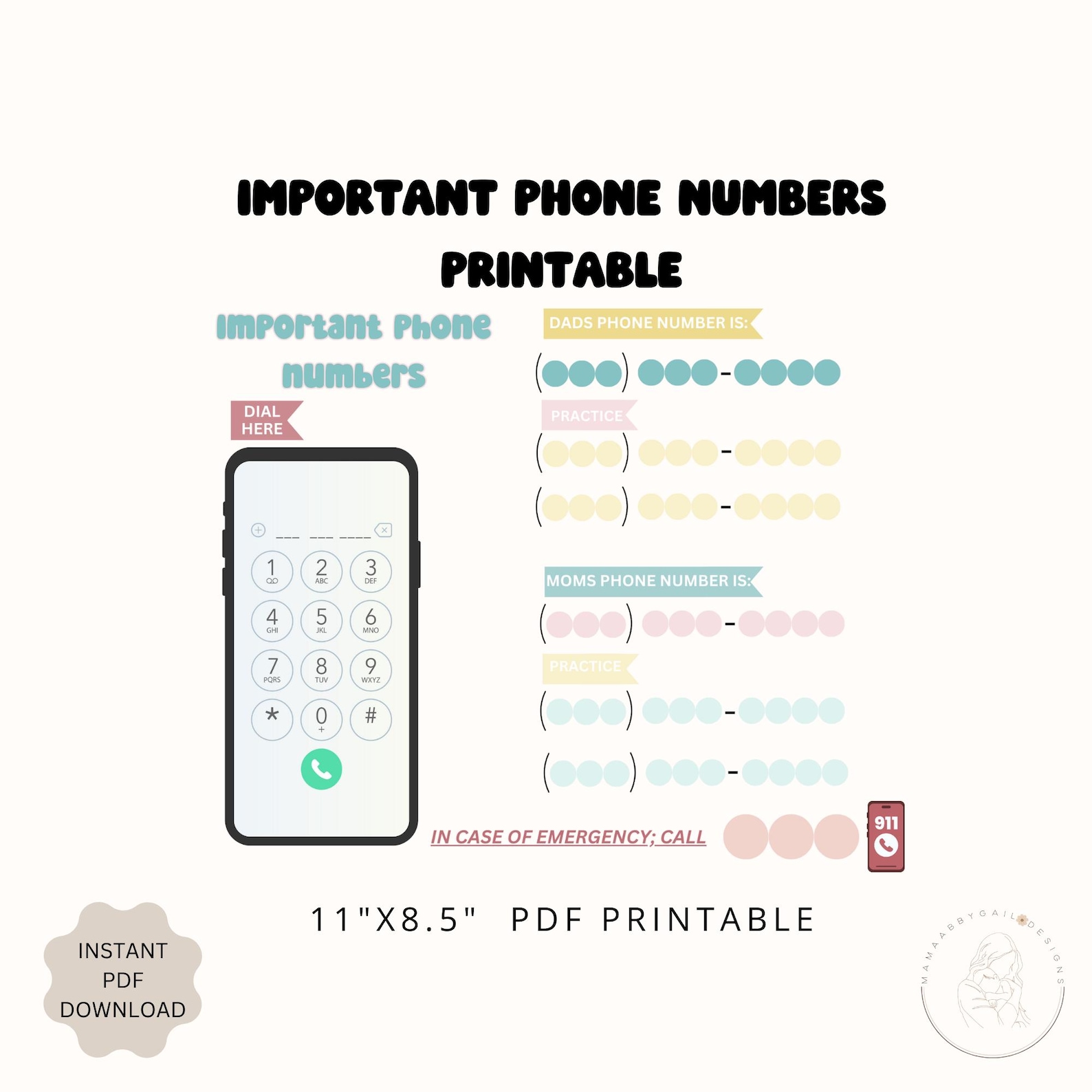 Important Phone Numbers Printable for Kids | Emergency Contact Sheet ...