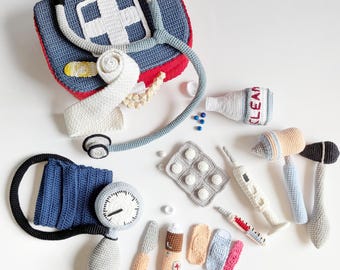 Crochet Doctor Kit Pattern, 13 Medical Tools, Pretend Play (PDF Pattern)